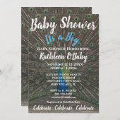 PEACOCK PHOTO BÉBÉ GARÇON DOUCHE INVITATION (Devant / Derrière)