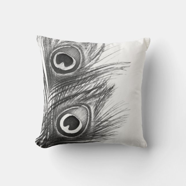 Peacock Pillow - Black and White Kussen (Voorkant)