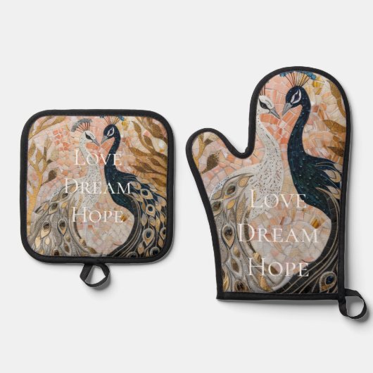  Peacock Pink Gold Glam Ovenwant & Pannenlap Set (Voorkant)