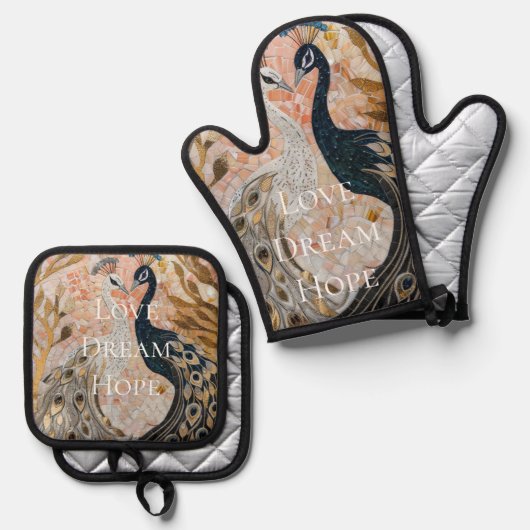  Peacock Pink Gold Glam Ovenwant & Pannenlap Set (Voorkant / Achterkant)