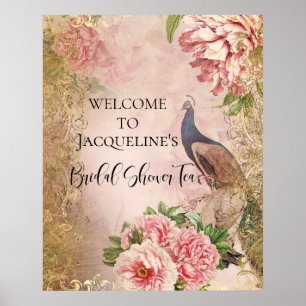 Peacock Pioen Bloemen Roze Goud Vrijgezellenfeest Poster