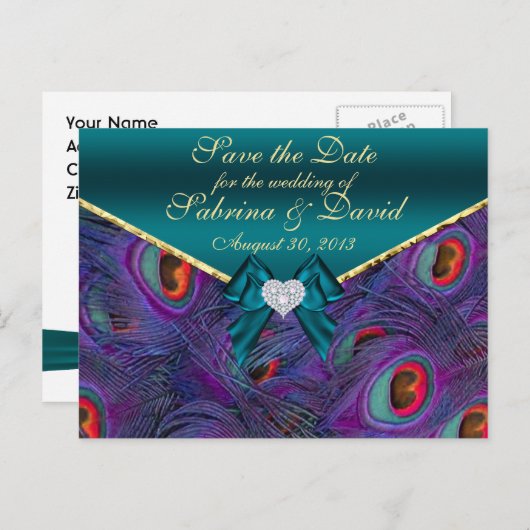 Peacock Plum turquoise Enregistrer la date Carte p (Devant / Derrière)