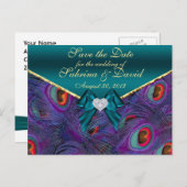 Peacock Plum turquoise Enregistrer la date Carte p (Devant / Derrière)