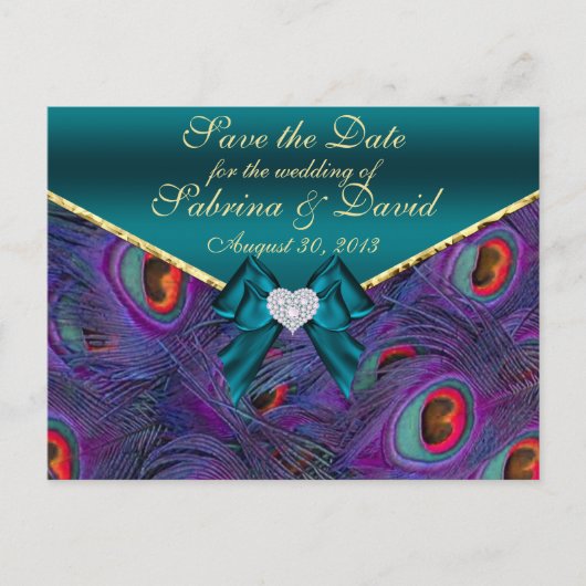 Peacock Plum turquoise Enregistrer la date Carte p (Devant)