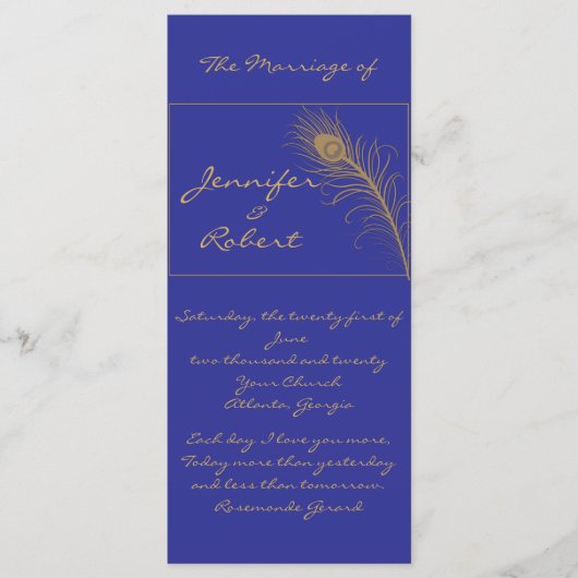Peacock Plume in Gold en Navy Blue-programma Programma (Voorkant)