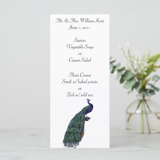 Peacock Plume Wedme Réception Menu (Debout devant)
