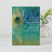 Peacock Plumes Bleu Turquoise Or Invitations exoti (Debout devant)