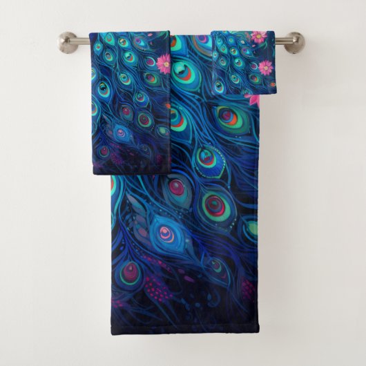 Peacock - Plumes d'Aqua Vert Bleu & Fleurs Roses (En situation)