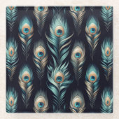 Peacock Plumes Glazen Onderzetter (Voorkant)