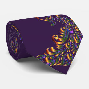 Peacock Print Gold Green Necktie Stropdas