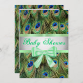 Peacock Print Green Bow Baby shower Uitnodiging (Voorkant / Achterkant)