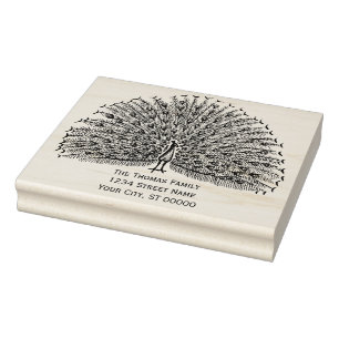 Peacock pronken met veren #2 retouradres 	rubberstempel