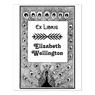 Peacock pronken met veren #3 ex libris boek 	rubberstempel