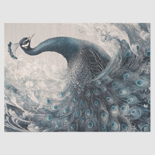  Peacock Regal Waterverf Decoupage Vogelkunst Tissuepapier (Voorkant)