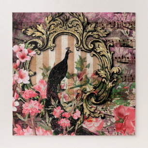 Peacock  Roze Floral Sheet Muziek Legpuzzel
