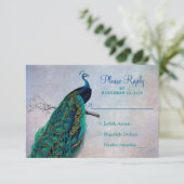 Peacock RSVP Wedding Response Kaart  Blue (Staand voorkant)