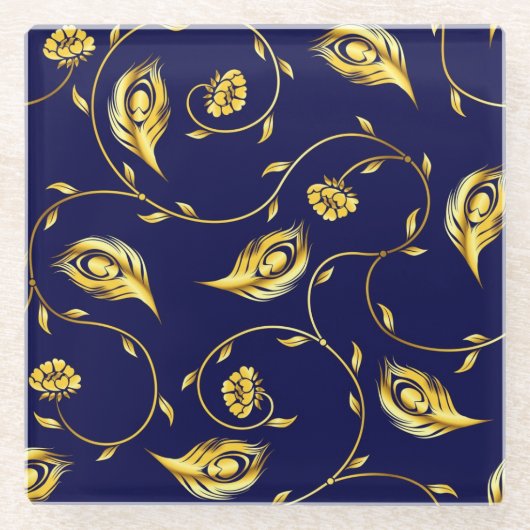 Peacock Sari Pattern Glazen Onderzetter (Voorkant)