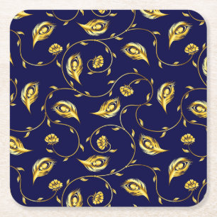 Peacock Sari Pattern Vierkante Kartonnen Onderzetter