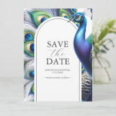 Peacock Save De Datum Bruiloft Aankondigingen (Staand voorkant)