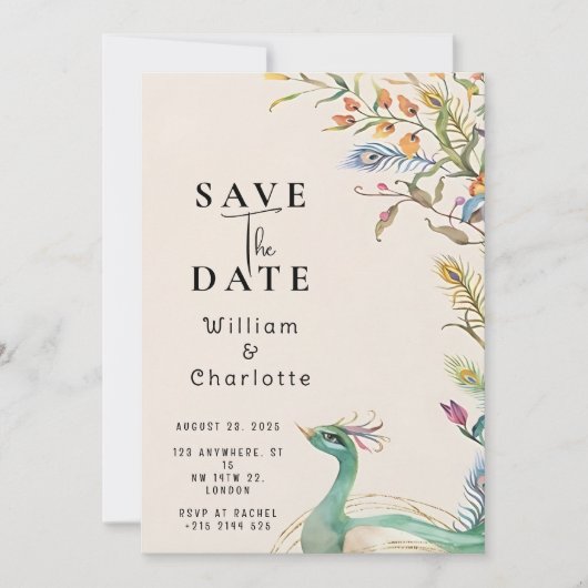 Peacock Save the Date, Wedding Invitation (Devant)