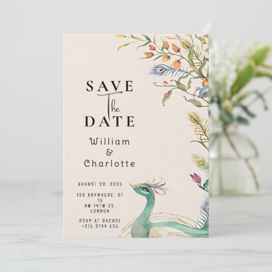 Peacock Save the Date, Wedding Invitation (Debout devant)
