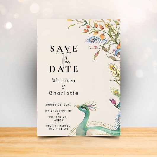 Peacock Save the Date, Wedding Invitation