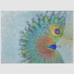 Peacock Schudblauw blauwgroen goudveer florale Ti Tissuepapier