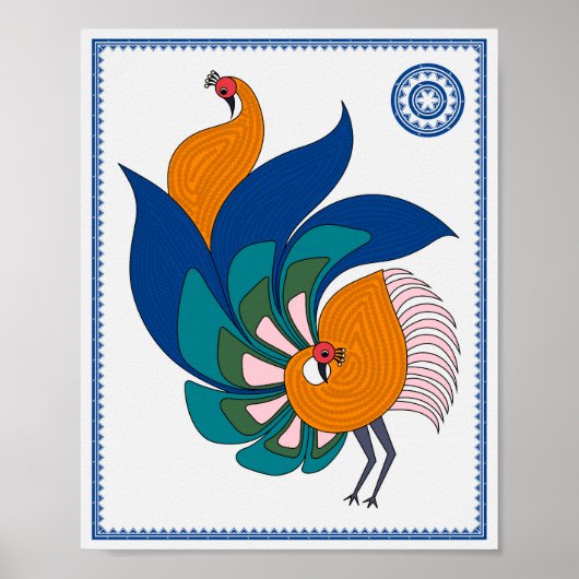 Peacock Serenity: Modern Madhubani Art Poster (Voorkant)