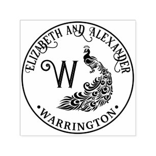 Peacock Silhouette #4F Koppel Naam Enkel Initiaal Zelfinktende Stempel