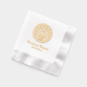 Peacock Silhouette #5 Ronde Trouwpaar Naam Folie Servetten