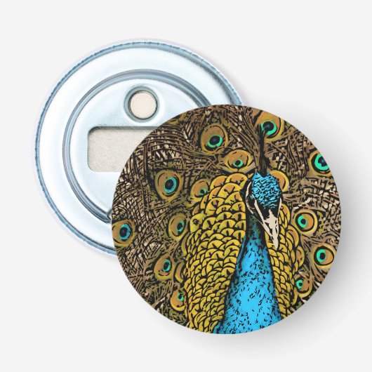 Peacock Splendor Illustratie Button Flesopener (Voorkant)