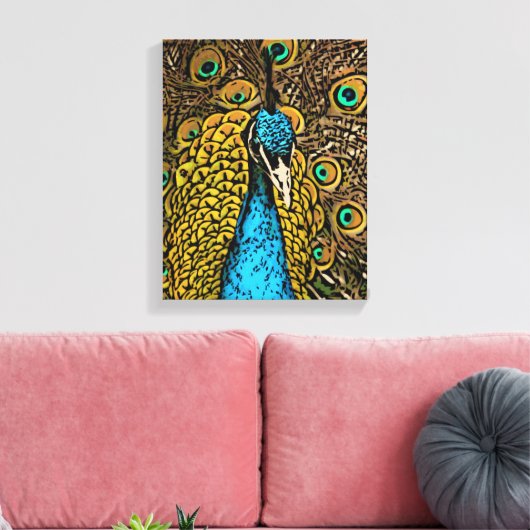 Peacock Splendor Illustratie Canvas Afdruk (Insitu (Woonkamer))