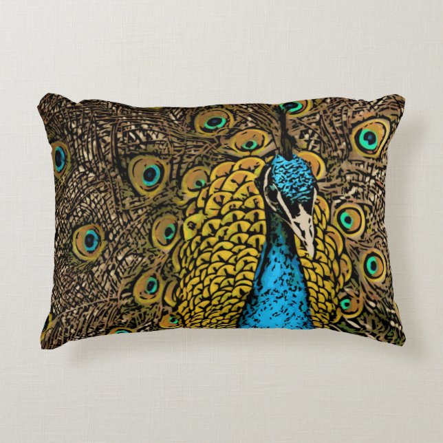 Peacock Splendor Illustratie Decoratief Kussen (Voorkant)