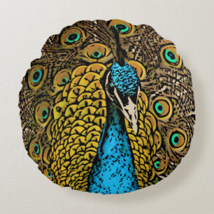 Peacock Splendor Illustratie Rond Kussen