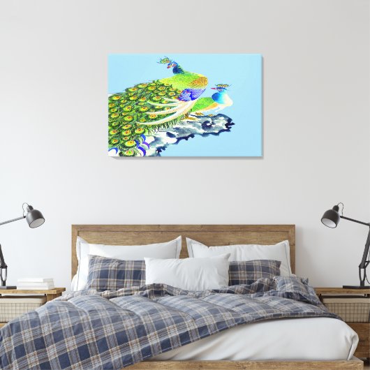 Peacock Standing 3 Wrapped Canvas Afdruk (Insitu (Slaapkamer))