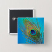 Peacock Tail Feather Vierkante Button 5,1 Cm (Voorkant /achterkant)