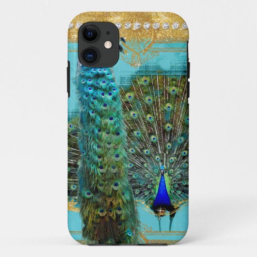 Peacock Tail Feathers Gold Glitter Baroque Jewel Case-Mate iPhone Case (Achterkant)