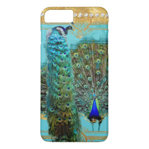 Peacock Tail Feathers Gold Glitter Baroque Jewel iPhone 8 Plus / 7 Plus Hoesje
