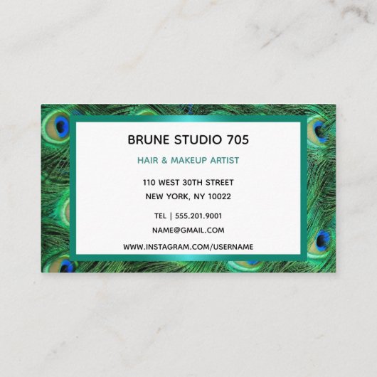 Peacock Tail Green Feathers Klantenkaartje (Achterkant)