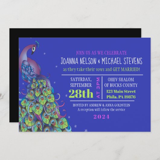 Peacock Thema Bruiloft Uitnodiging Party Nodig Bla (Voorkant / Achterkant)