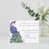 Peacock Theme Bat Mitzvah Reply card Invite Blue Kaart (Staand voorkant)