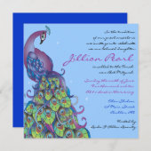 Peacock Theme Bat Mitzvah Uitnodiging blauw uit (Voorkant / Achterkant)