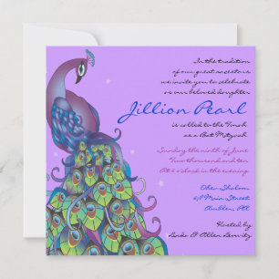 Peacock Theme Bat Mitzvah Uitnodiging Violet uit
