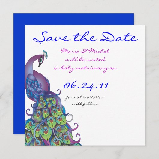 Peacock Theme Weddenschap Opslaan Datum Save The Date (Voorkant / Achterkant)
