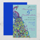 Peacock Theme Wedding Uitnodiging licht blauw (Voorkant / Achterkant)
