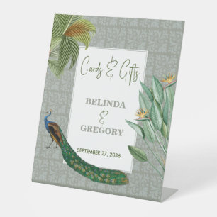 Peacock Tropical Greenery Wedding Cards Gifts Sign Reclamebord Met Voetstuk
