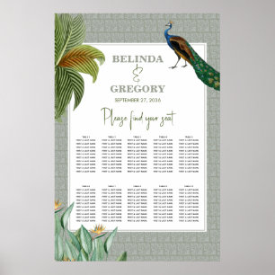 Peacock Tropical Greenery Wedding Seating Chart Poster