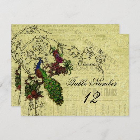 Peacock Trouwtafel Nummer Briefkaart (Voorkant / Achterkant)