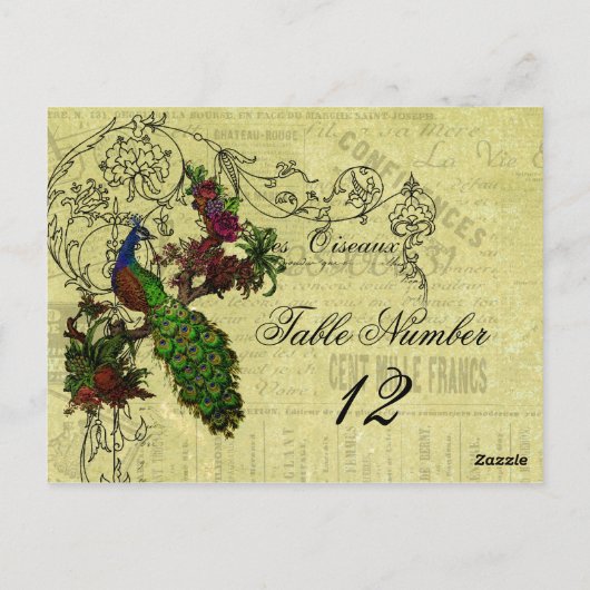 Peacock Trouwtafel Nummer Briefkaart (Achterkant)
