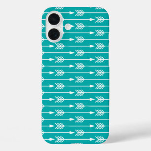 Peacock Turquoise Arrows Pattern iPhone 16 Plus Hoesje